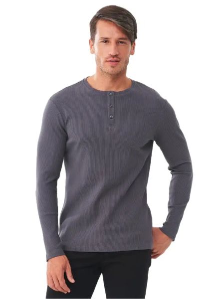 Organication Männer Longsleeve Rib-Shirt Henley Bio-Baumwolle Hellgrau