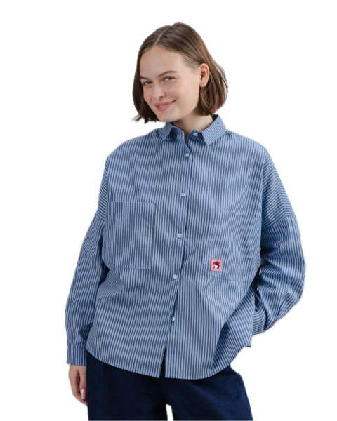 Brava Gestreifte Oversize Bubble-Gum Bluse Blau gestreift 