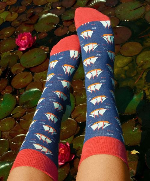 DillySocks ShipShipHooray Segelboot Socken Blau Segelschiff