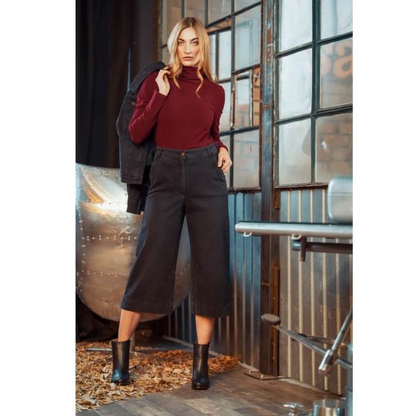 Feuervogl Culotte Jeans Fredrika Ravenblack Fairtrade Biobaumwolle