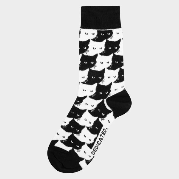 Dedicated nachhaltige Socken Sigtuna Pepita Katzen Schwarz Weiss