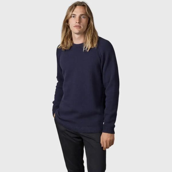 Klitmøller klassischer Strickpullover Ole Merinowolle Dunkelblau