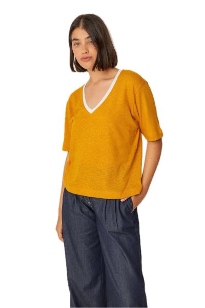 SKFK Strick T-Shirt Izadi Bio-Baumwolle Leinen Gelb