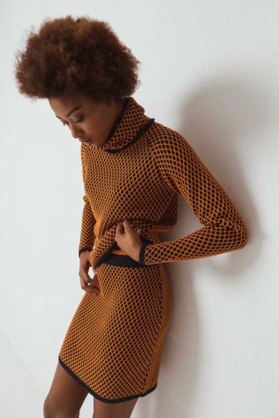 SKFK pull nid d'abeille bicolore Loredi Col roulé