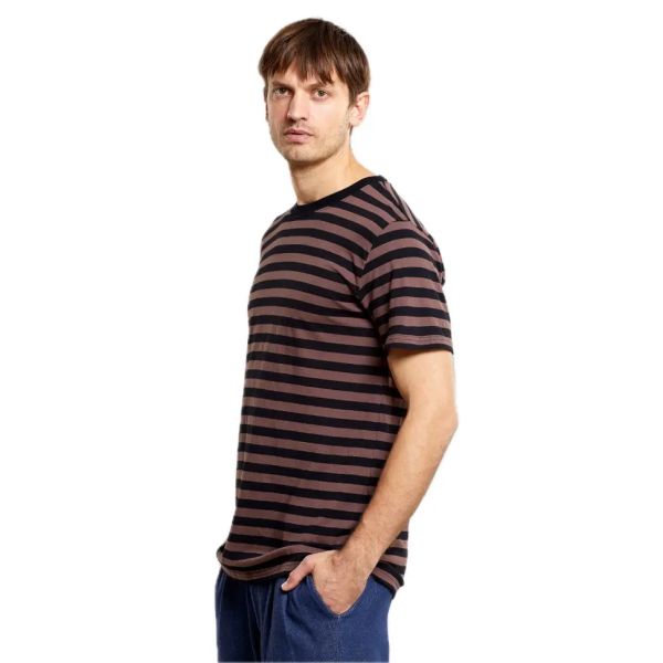 Braun Schwarz Gestreift Rundhalsausschnitt Dedicated T-shirt