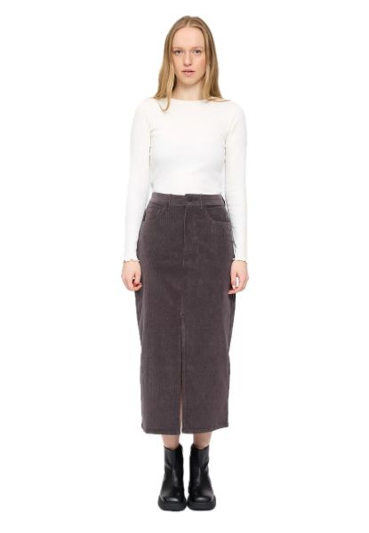 Mazine Midi Skirt Wadenlanger Cordrock Bio-Baumwolle Dunkelbraun