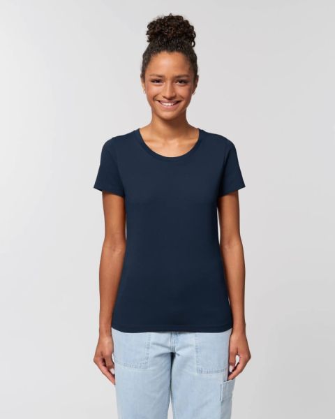 Oikos tailliertes Damen Basic T-Shirt unbedruckt dunkelblau