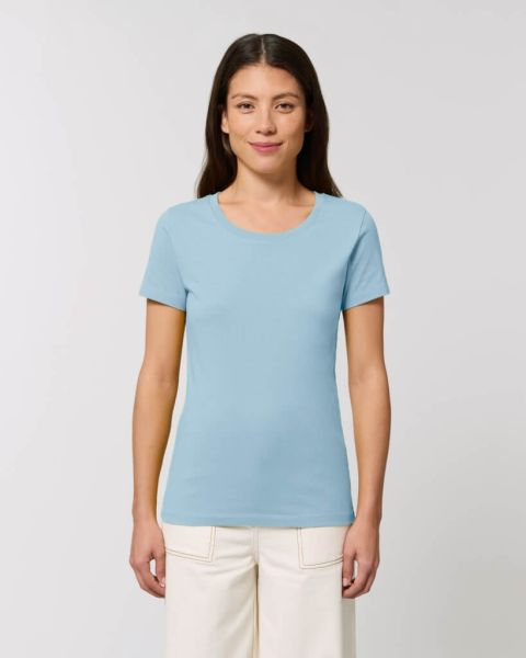 Oikos tailliertes Damen Basic T-Shirt unbedruckt hellblau