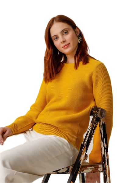 SKFK grobgestrickter Pullover Iradi Bio-Baumwolle Curry