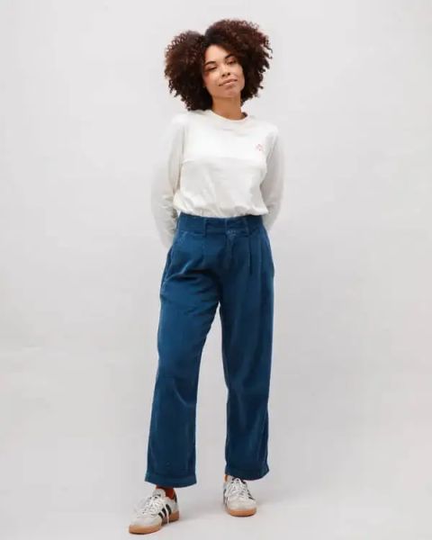 Brava Bundfaltenhose Grob-Cord Petrol