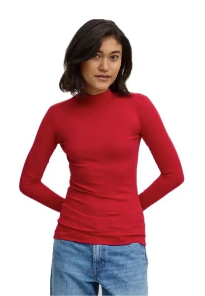Recolution Rib-Longsleeve Crassula Nachhaltiges Shirt Stehkragen Rot