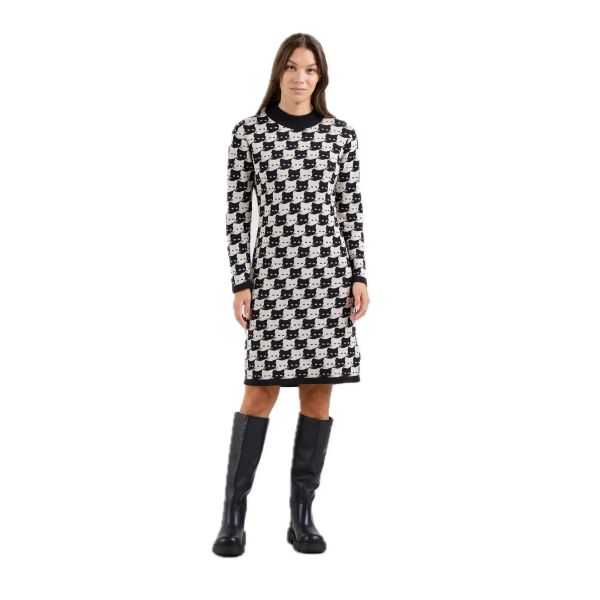 Dedicated Dress Lo-Pepita-Cats Bio Strickkleid Katzenmuster