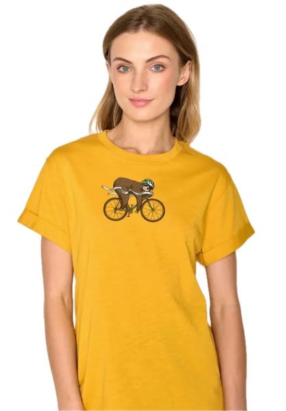 Greenbomb Damen T-Shirt Sloth Bio-Baumwolle Faultier Gelb